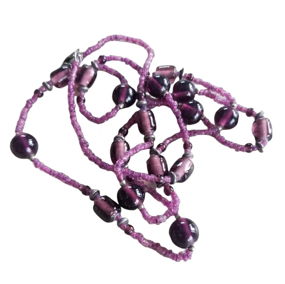 Vintage 1970s Amethyst Glass Bead Necklace - Picture 5 of 8